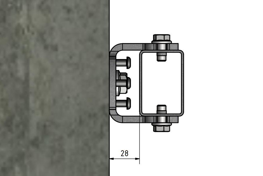 Montageschuh vertikal für 60er Pfosten, Auflagefläche 130mm, zum Andübeln, Mat. Stahl verzinkt