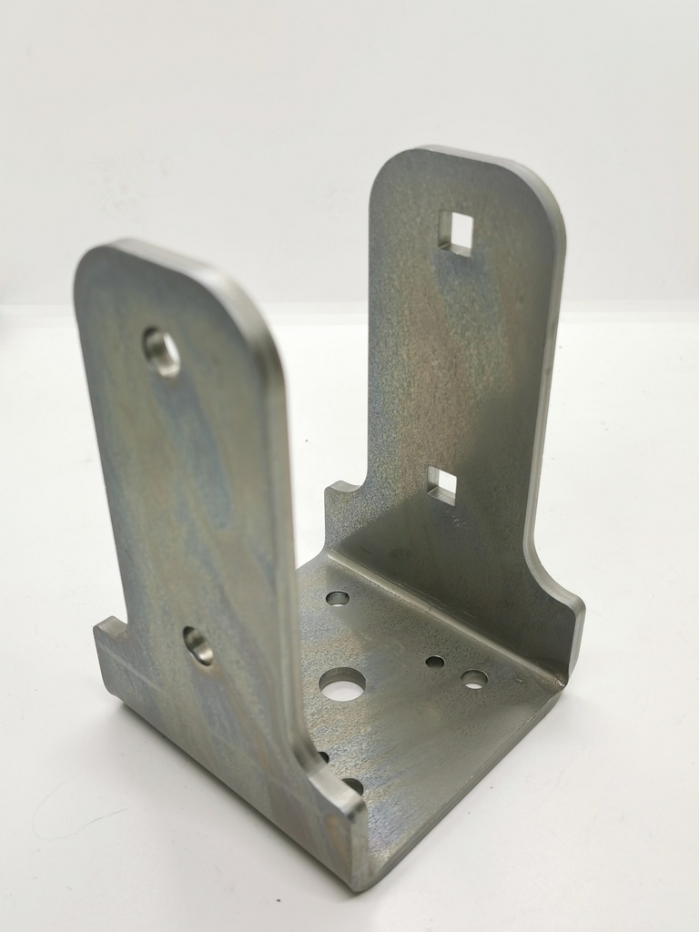 Montageschuh Zaun für 90er Holzpfosten, Auflagefläche 100mm, zum Aufdübeln, Mat. Stahl verzinkt