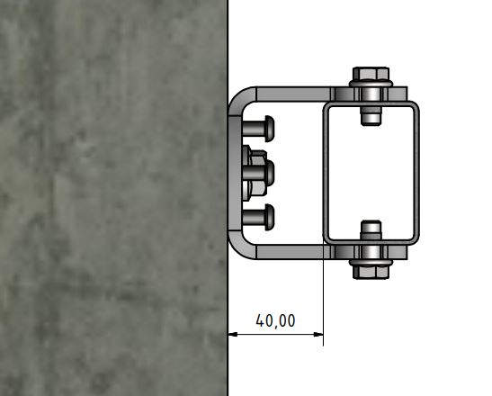 Montageschuh vertikal für 60er Pfosten, Auflagefläche 130mm, 40mm auskragend, zum Andübeln, Mat. Stahl verzinkt