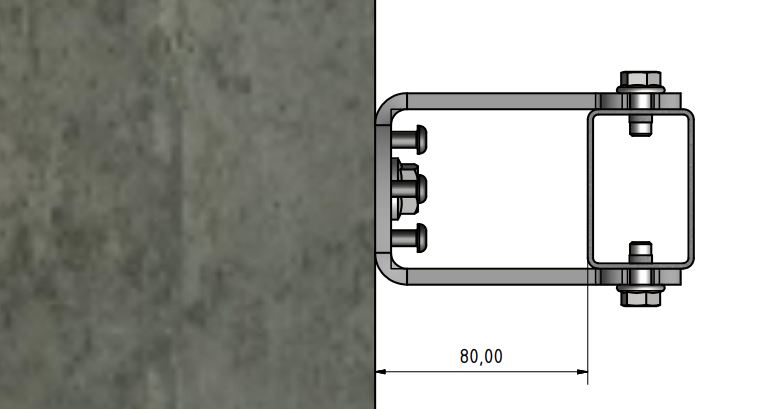 Montageschuh vertikal für 60er Pfosten, Auflagefläche 130mm, 80mm auskragend, zum Andübeln, Mat. Stahl verzinkt